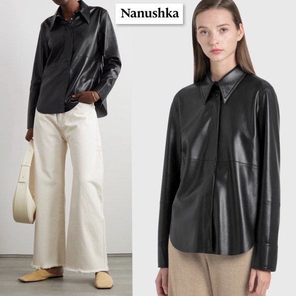 NANUSHKA NAUM Okobor Alt-Leather Shirt Black M Vegan Faux Leather Edgy